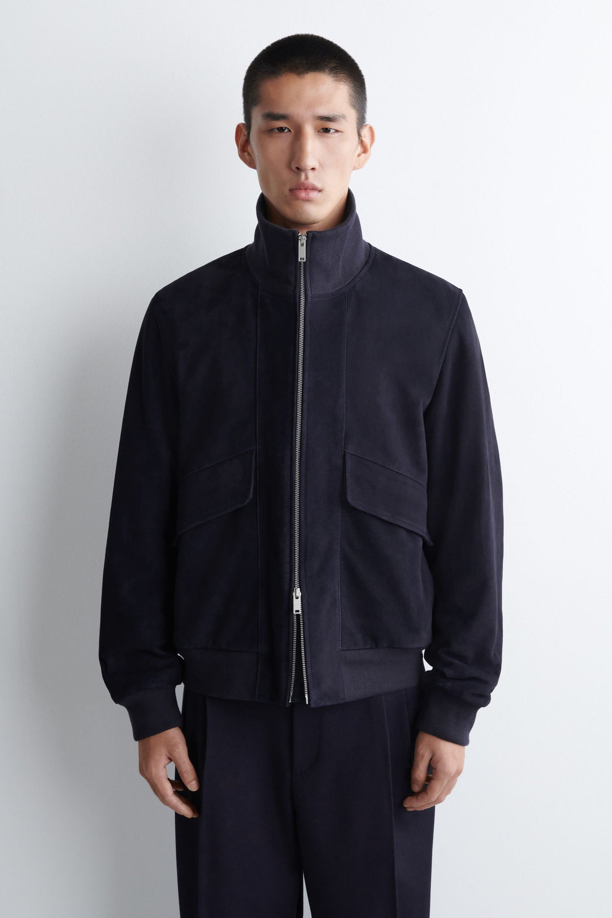 SUEDE FLIGHT JACKET — Blue dark
