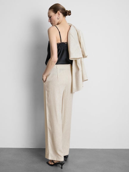 Linen Blend Wide Leg Trousers
