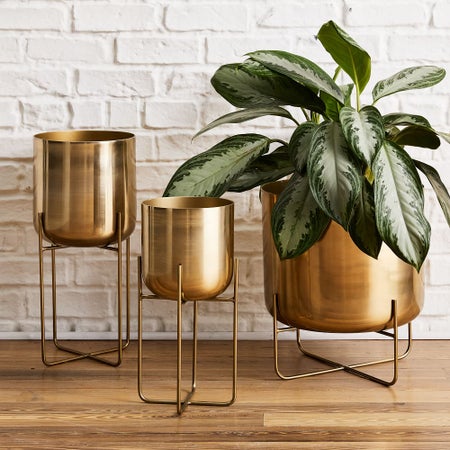 Spun Metal Standing Planter - Brass
