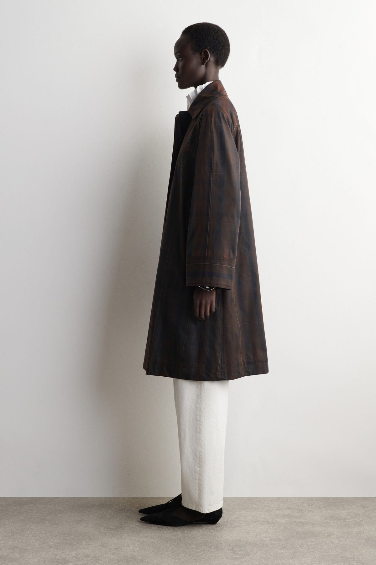 CHECKED WAXED-COTTON CAR COAT — Khaki green dark