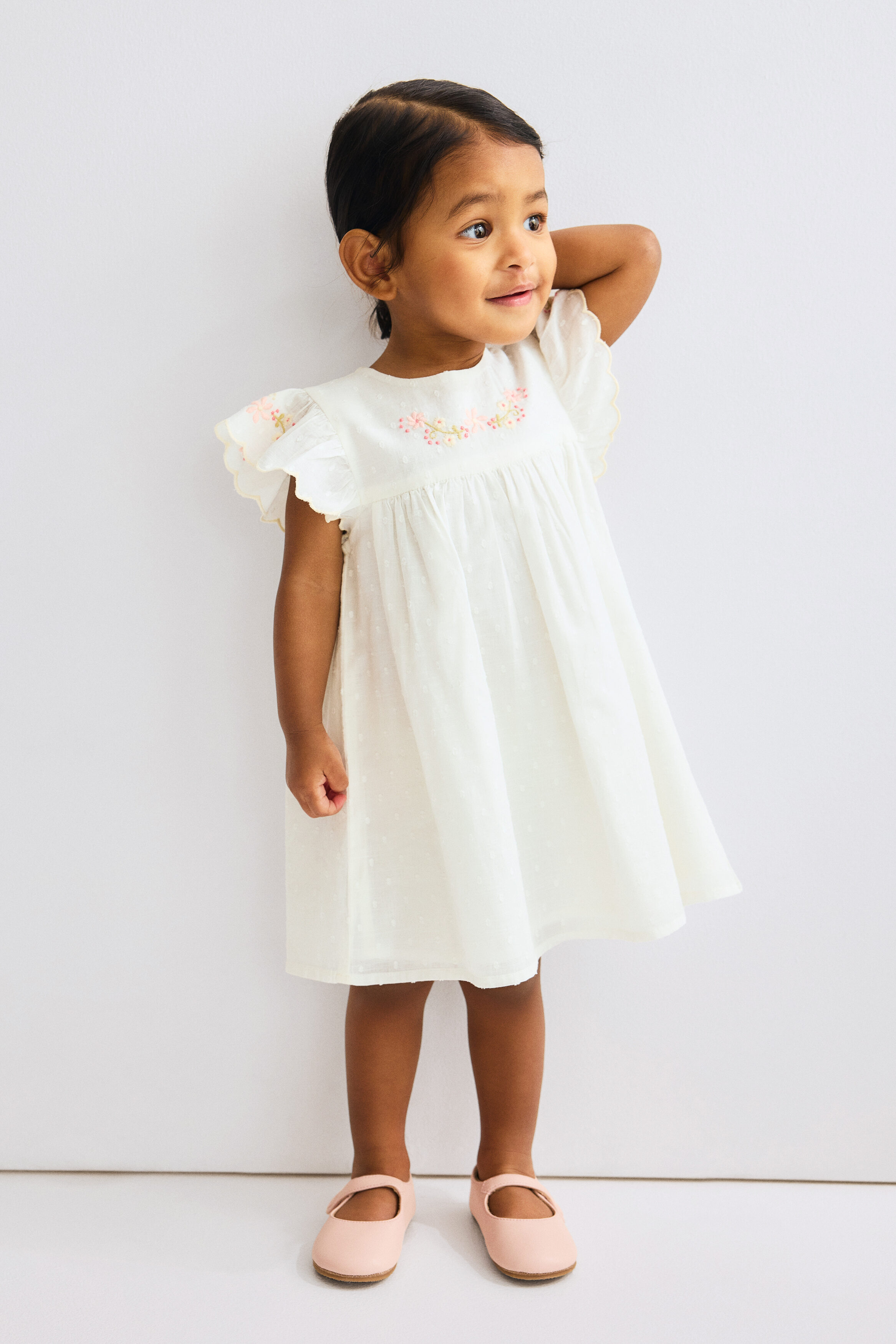 Embroidery-detail cotton dress