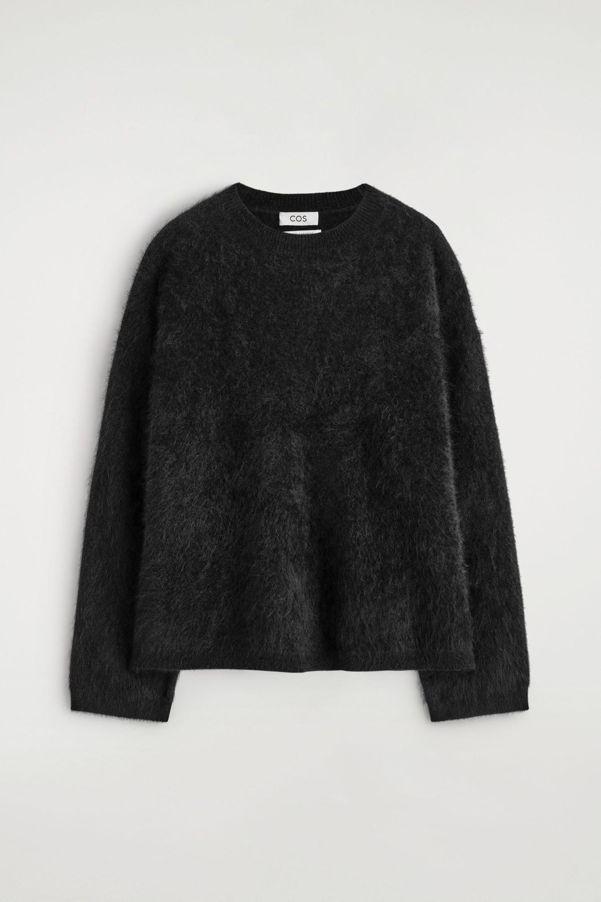 BRUSHED PURE CASHMERE CREW-NECK SWEATER — Black dark