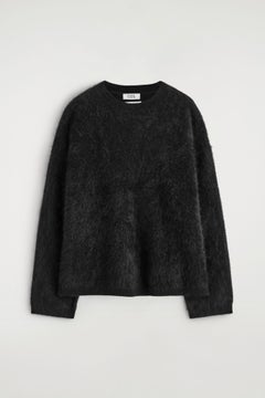 BRUSHED PURE CASHMERE CREW-NECK SWEATER — Black dark 6