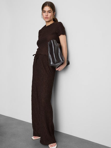 Crinkle Straight Leg Drawstring Trousers