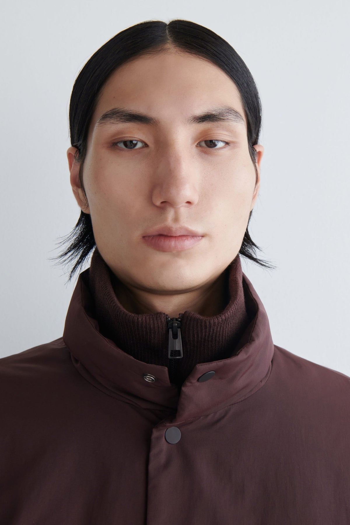 PADDED MOCK-NECK DOWN JACKET — Red dark