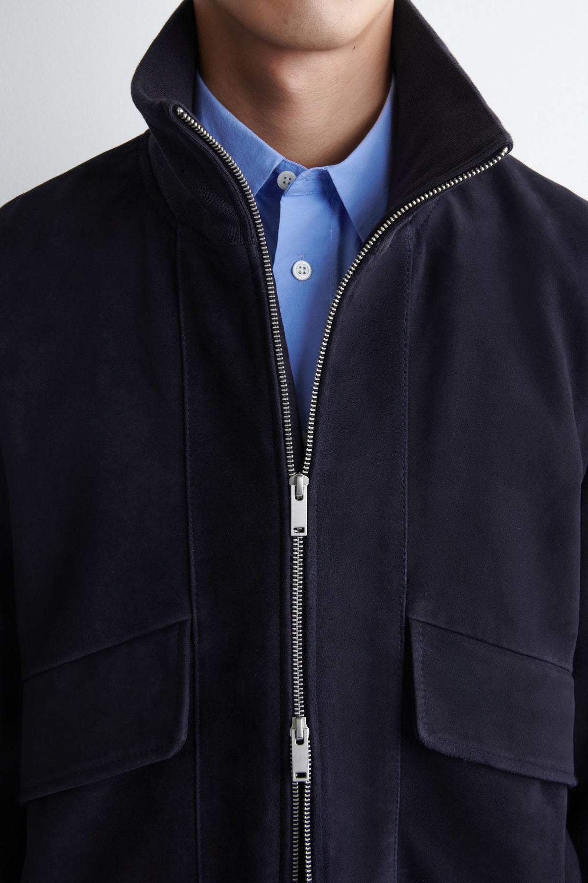 SUEDE FLIGHT JACKET — Blue dark