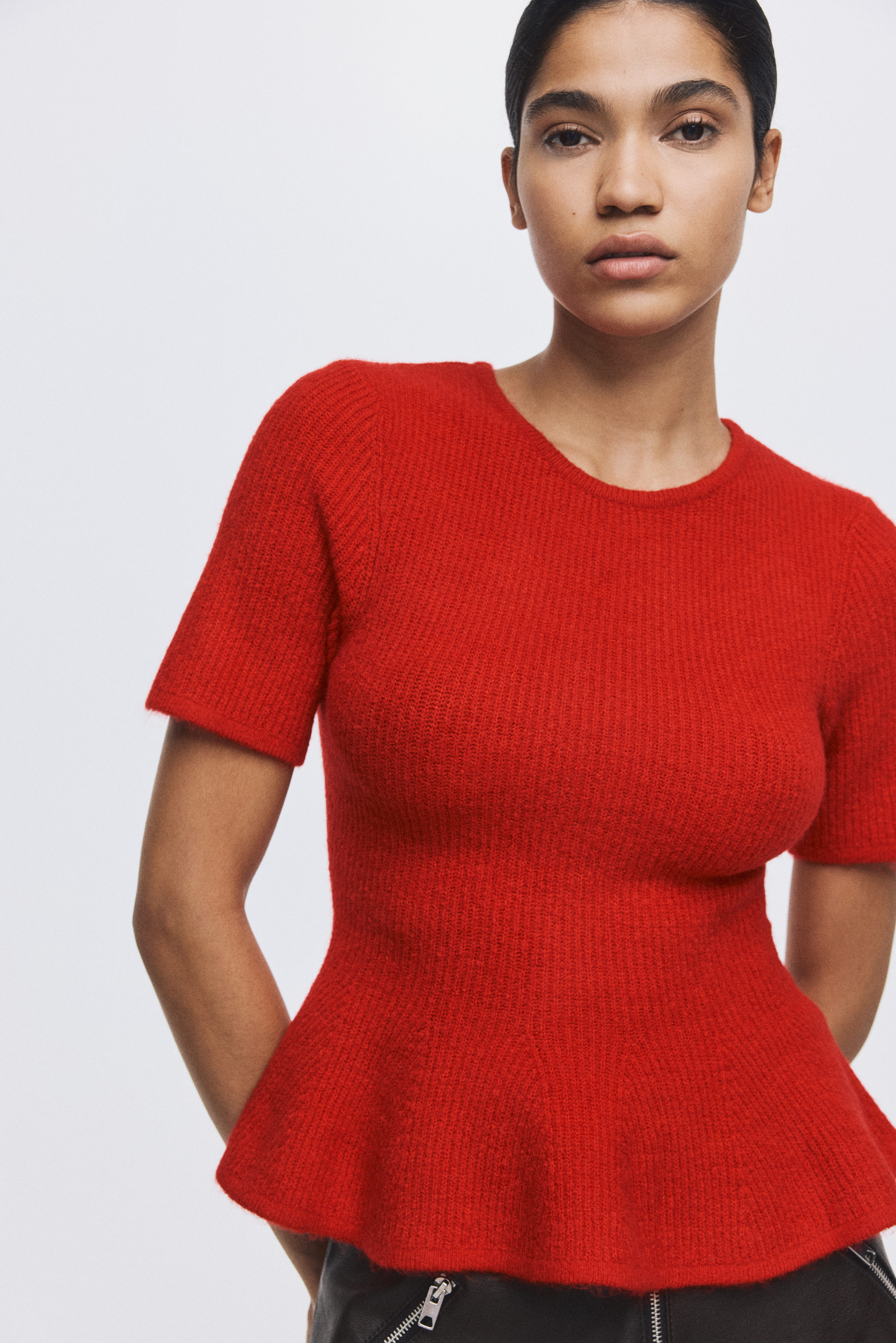 Rib-knit Peplum Top | H&M UAE