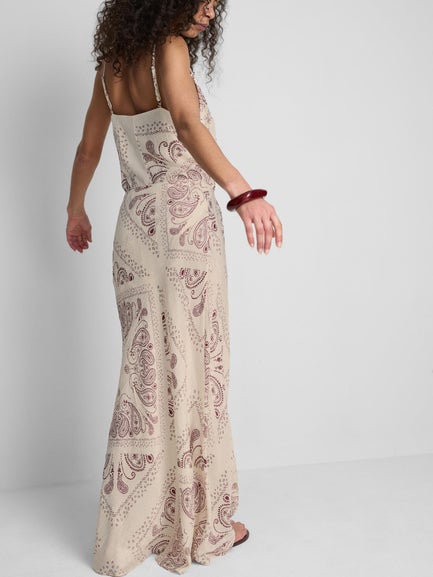 Paula Echevarría Printed Satin Bias Maxi Skirt