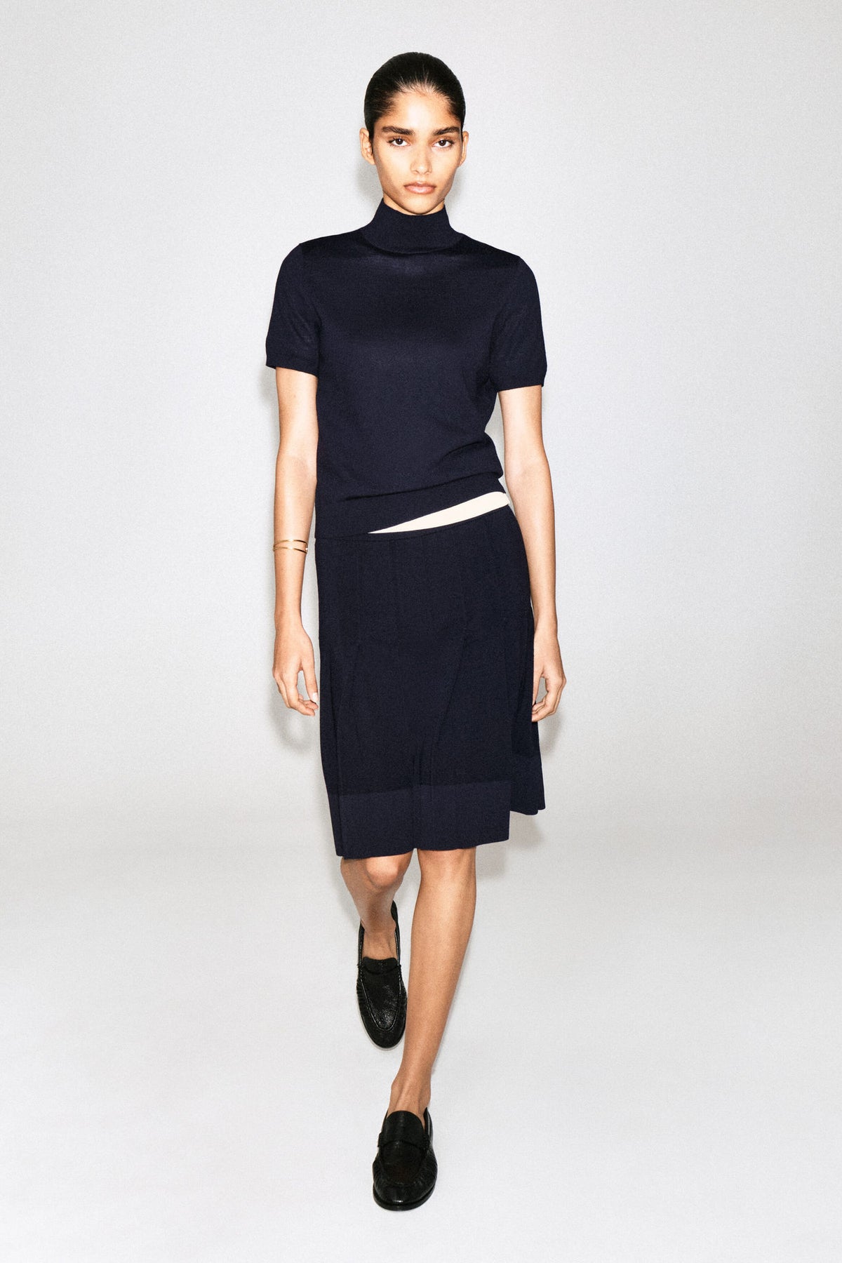 MERINO WOOL PLEATED MIDI SKIRT — Blue dark