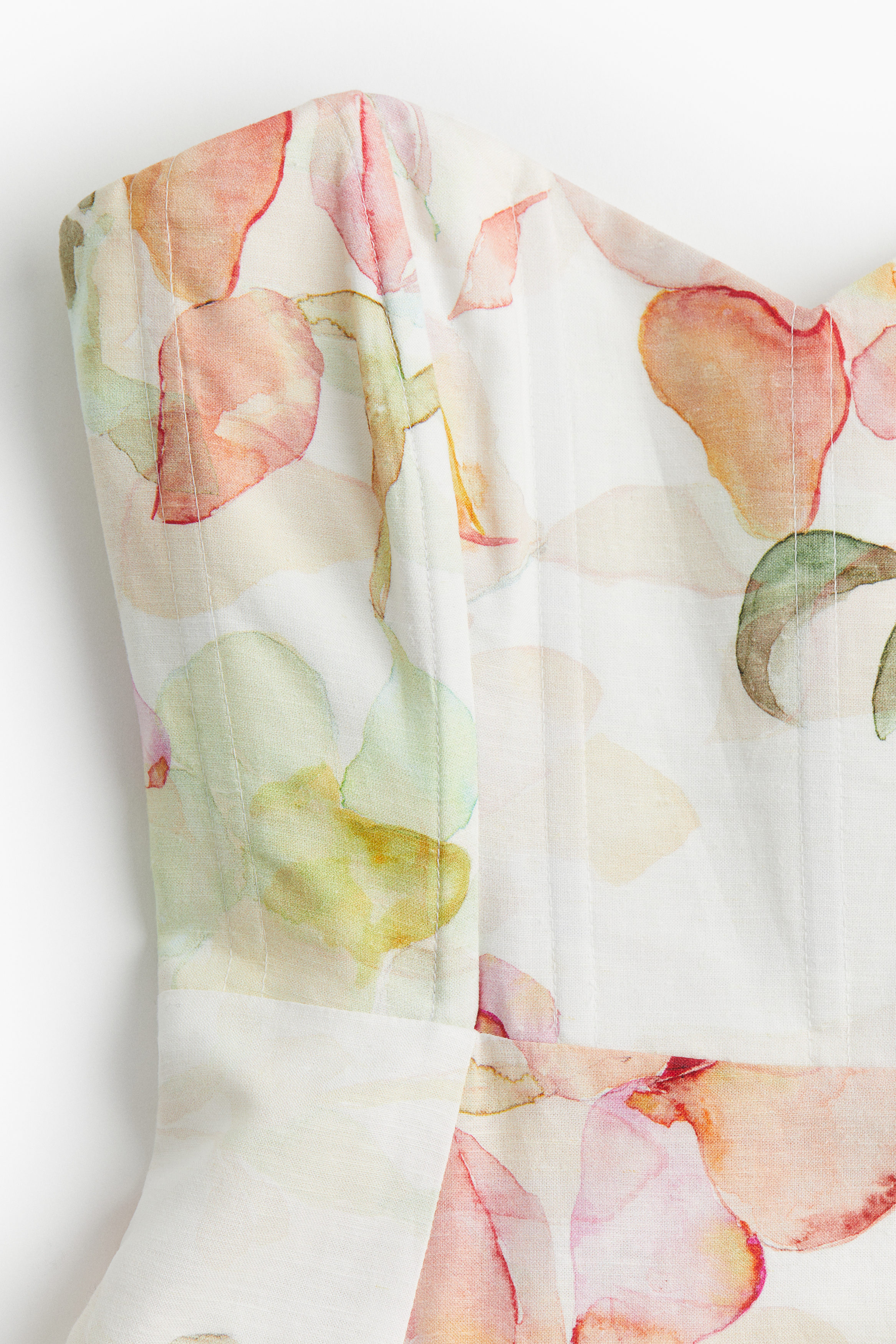 h&m linen blend bandeau dress Women's Cream/Leaf print Linen-blend bandeau dress