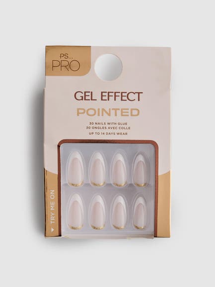 PS... Pro Pointed French Tip Gel Effect False Nails