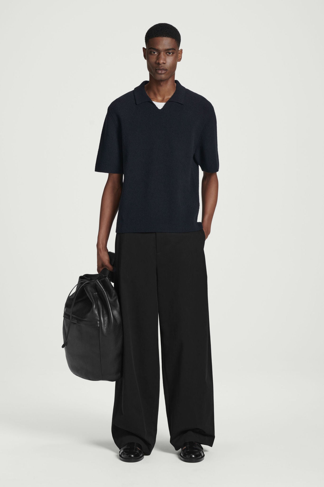 ★COOR★ Open collar cotton polo shirt black CMN3KT01K-BLK Open Collar Polo Shirt - Eton