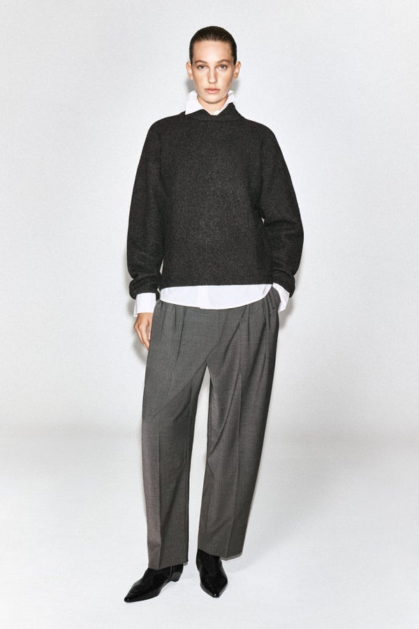 LAYERED-COLLAR BOILED WOOL JUMPER — Grey dark