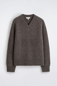 OVERSIZED WOOL-YAK V-NECK JUMPER — Mole medium dusty 7