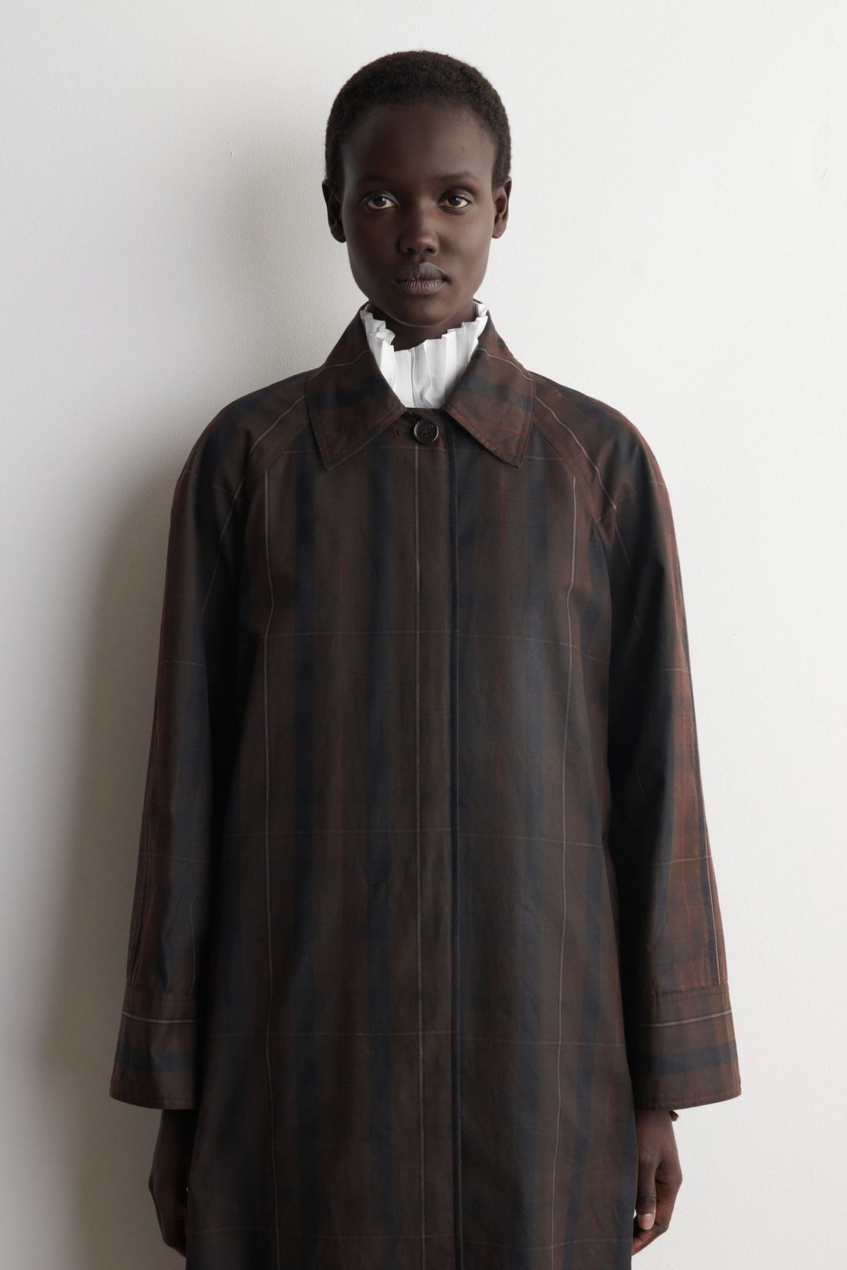 CHECKED WAXED-COTTON CAR COAT — Khaki green dark