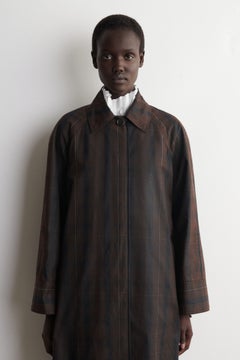 CHECKED WAXED-COTTON CAR COAT — Khaki green dark 7