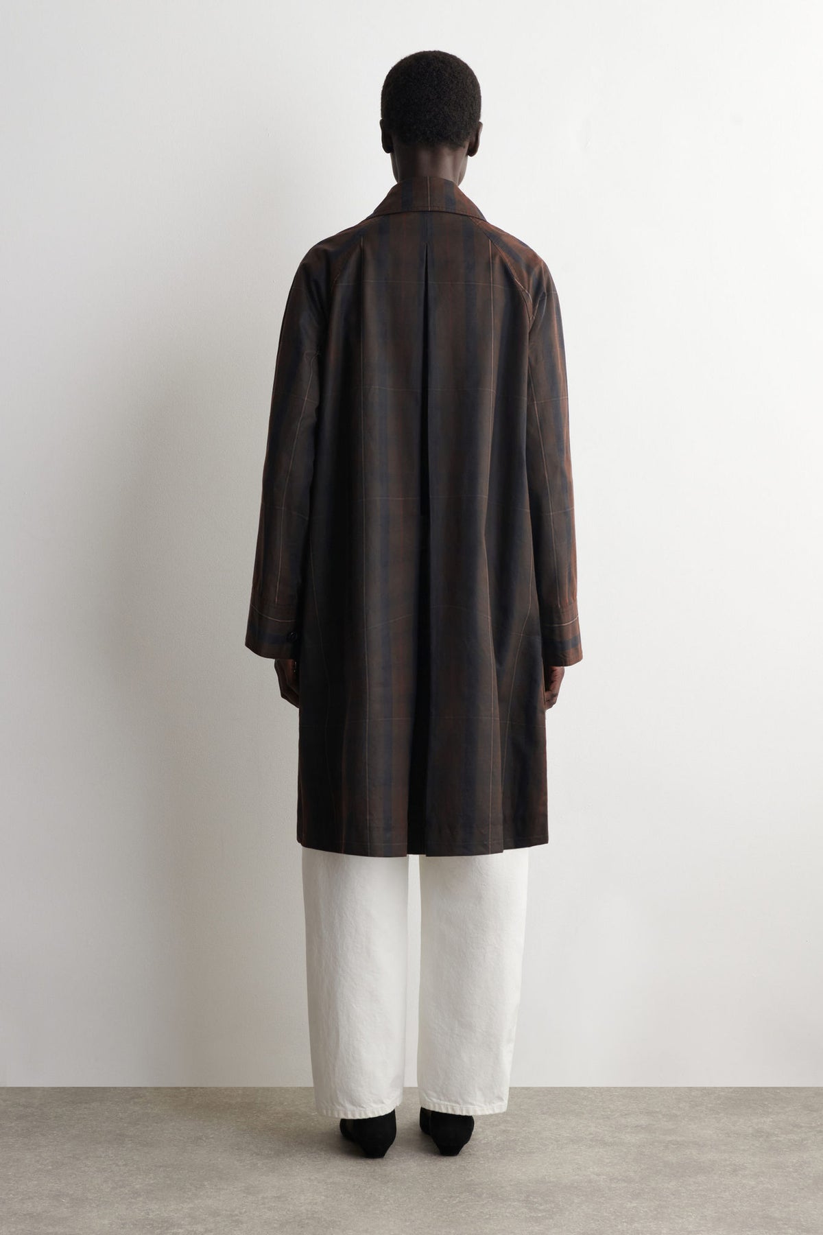 CHECKED WAXED-COTTON CAR COAT — Khaki green dark
