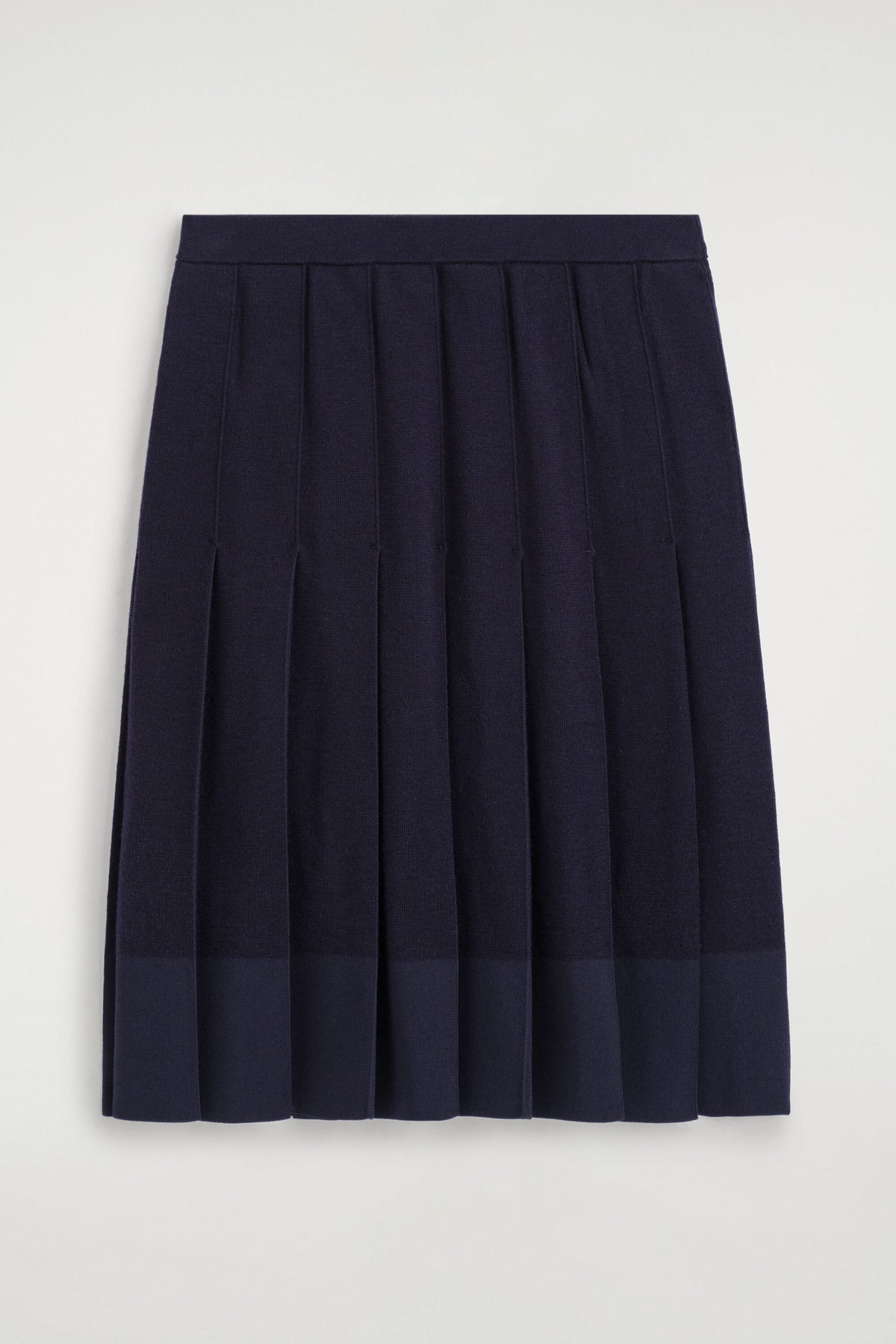 MERINO WOOL PLEATED MIDI SKIRT — Blue dark