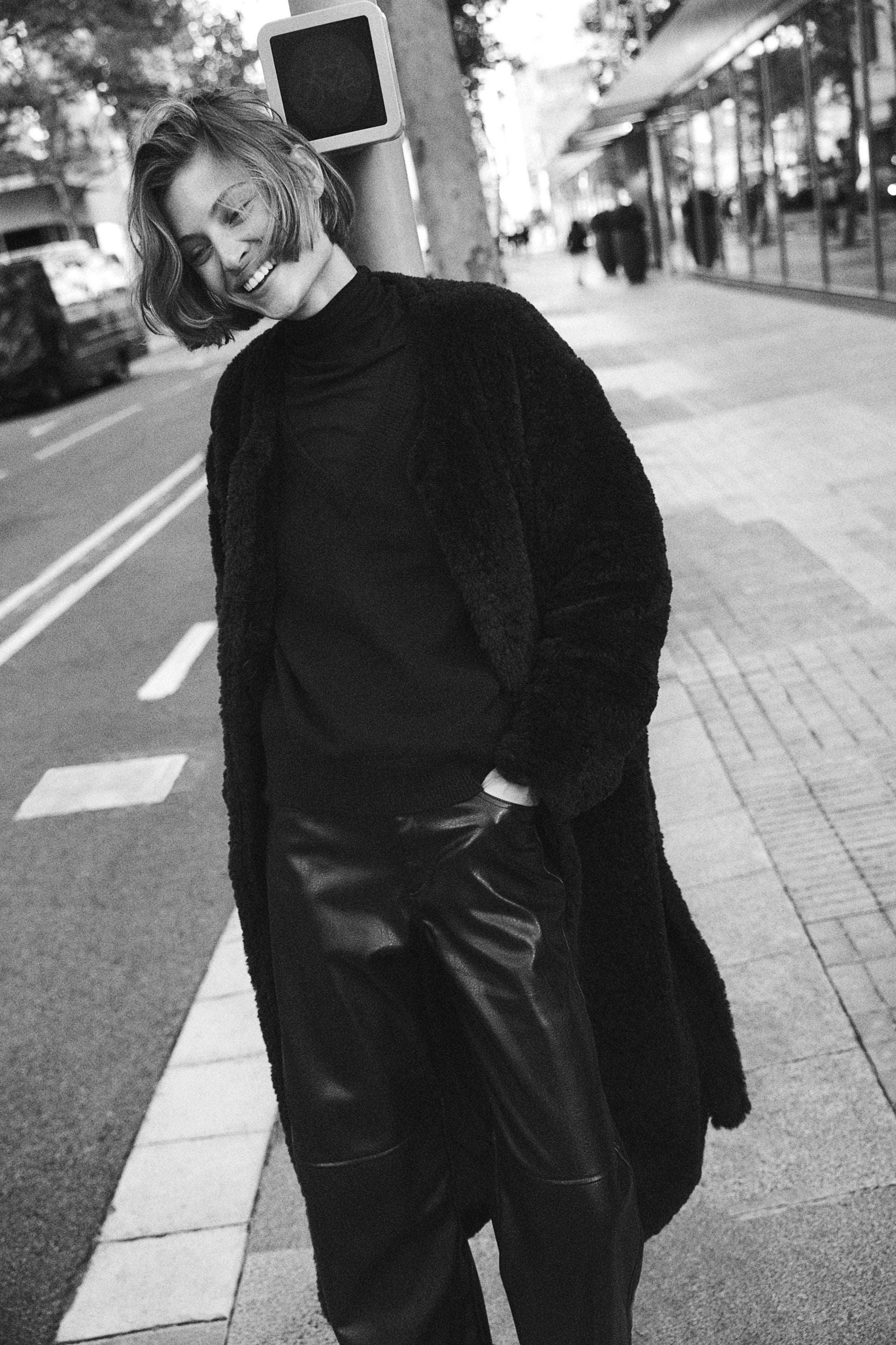 Fluffy tie-belt coat