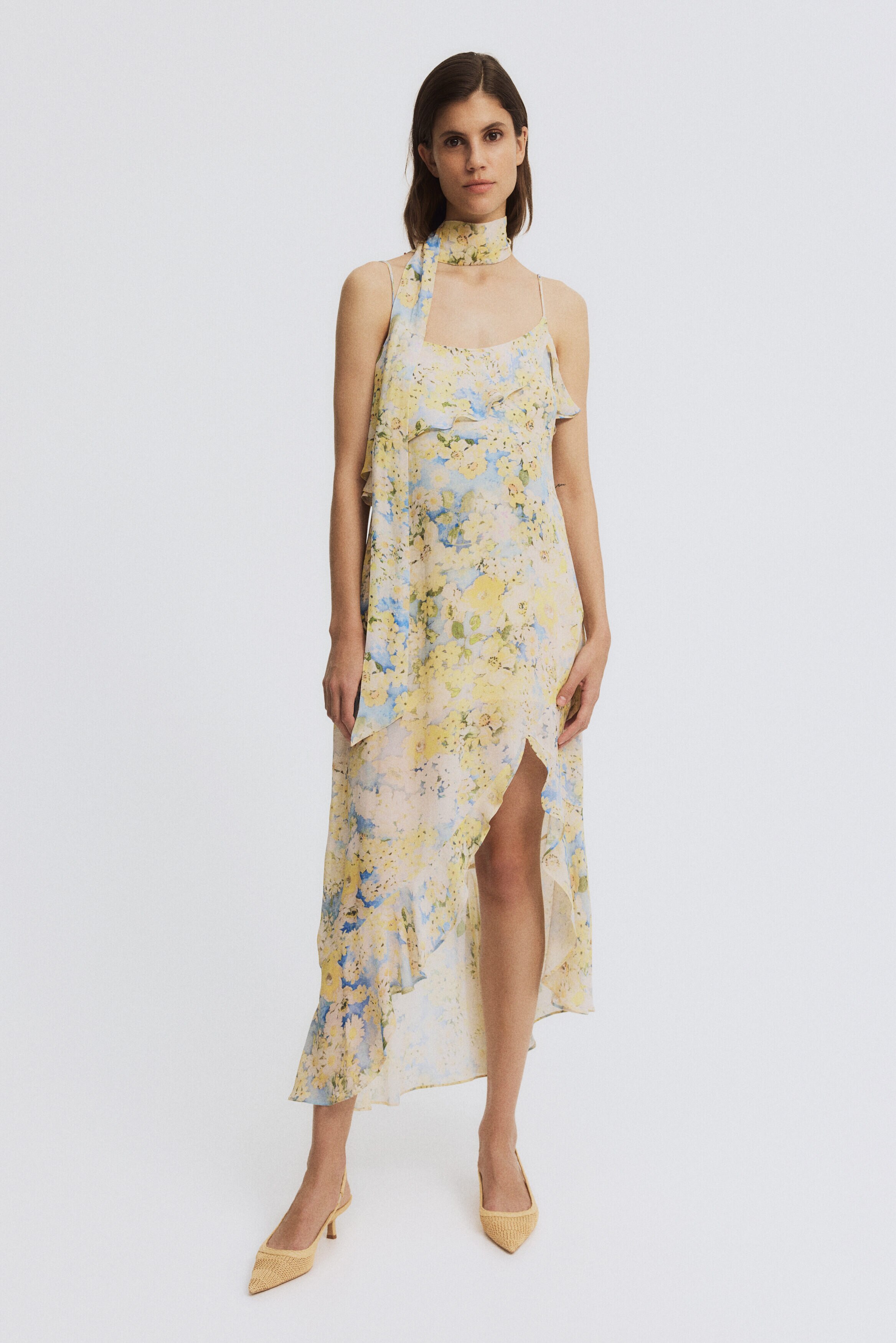 MAMA Flounced chiffon dress with scarf