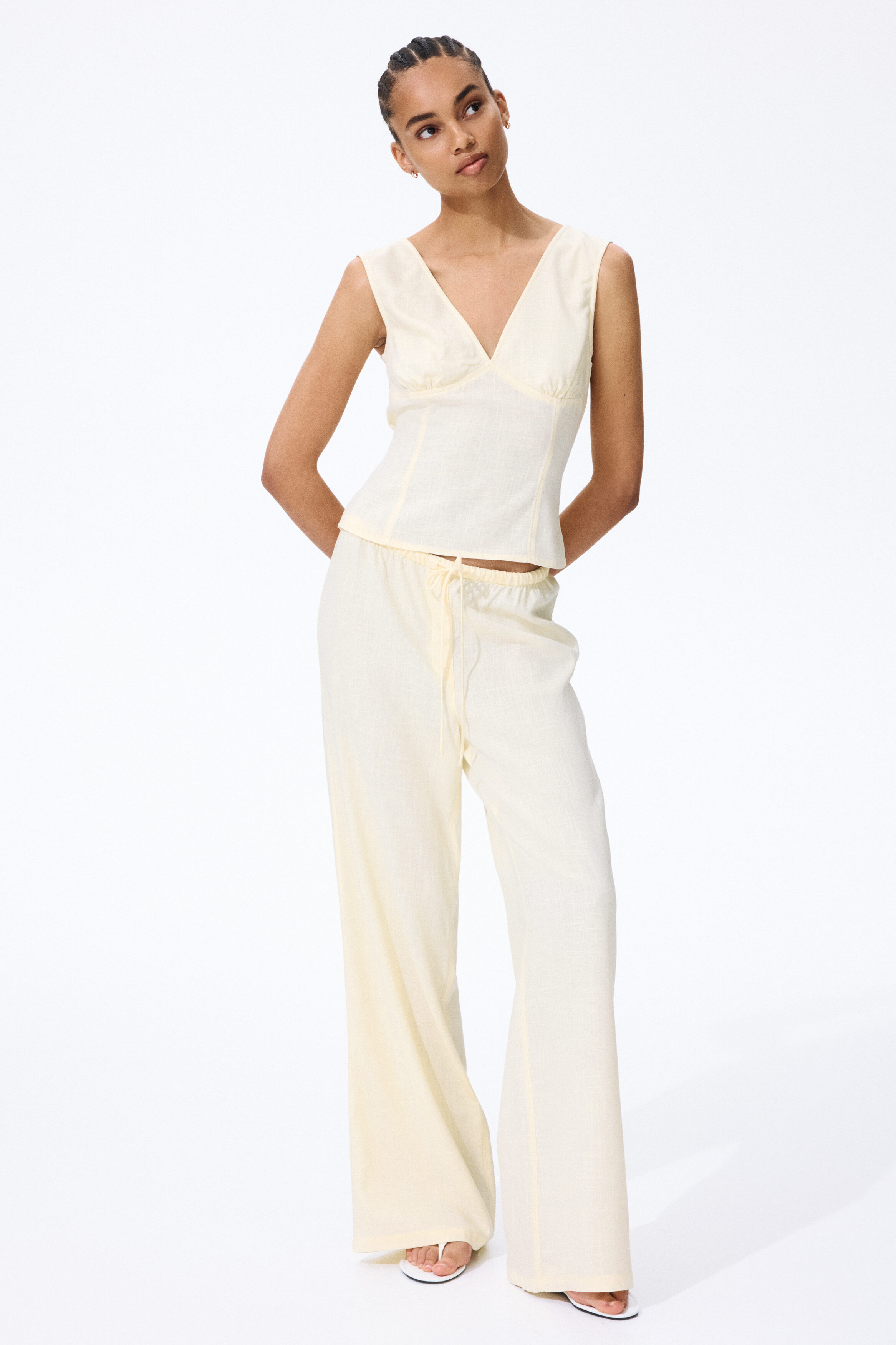 Linen-blend drawstring trousers