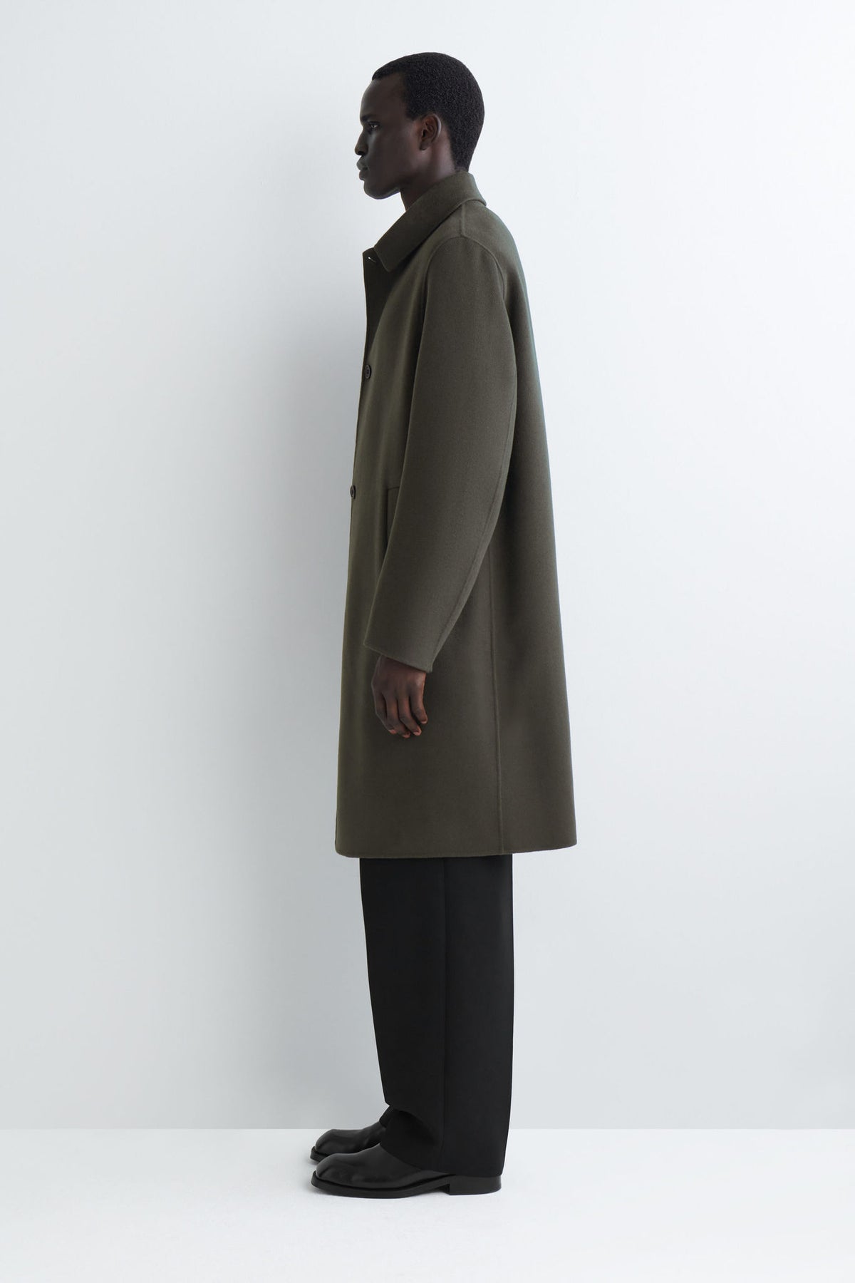 SPLIT WOOL CAR COAT — Khaki green dark