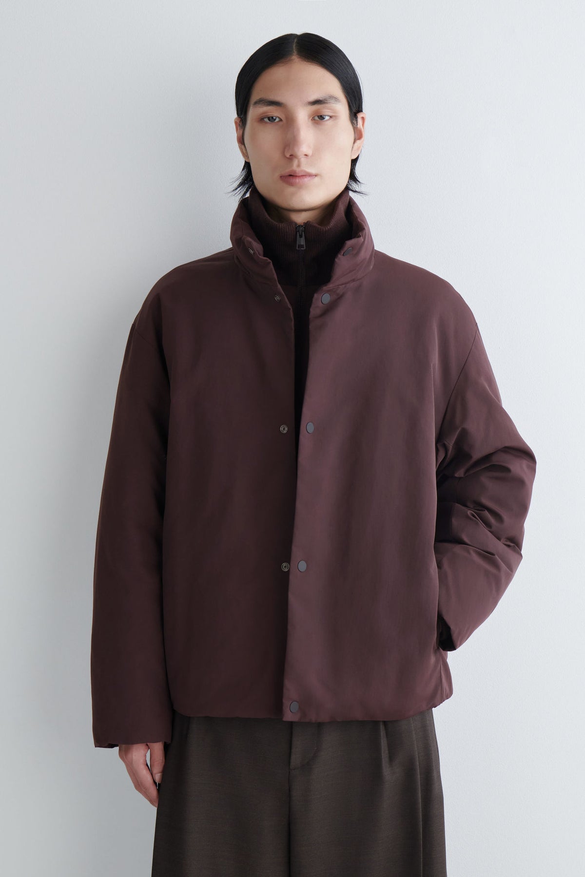 PADDED MOCK-NECK DOWN JACKET — Red dark