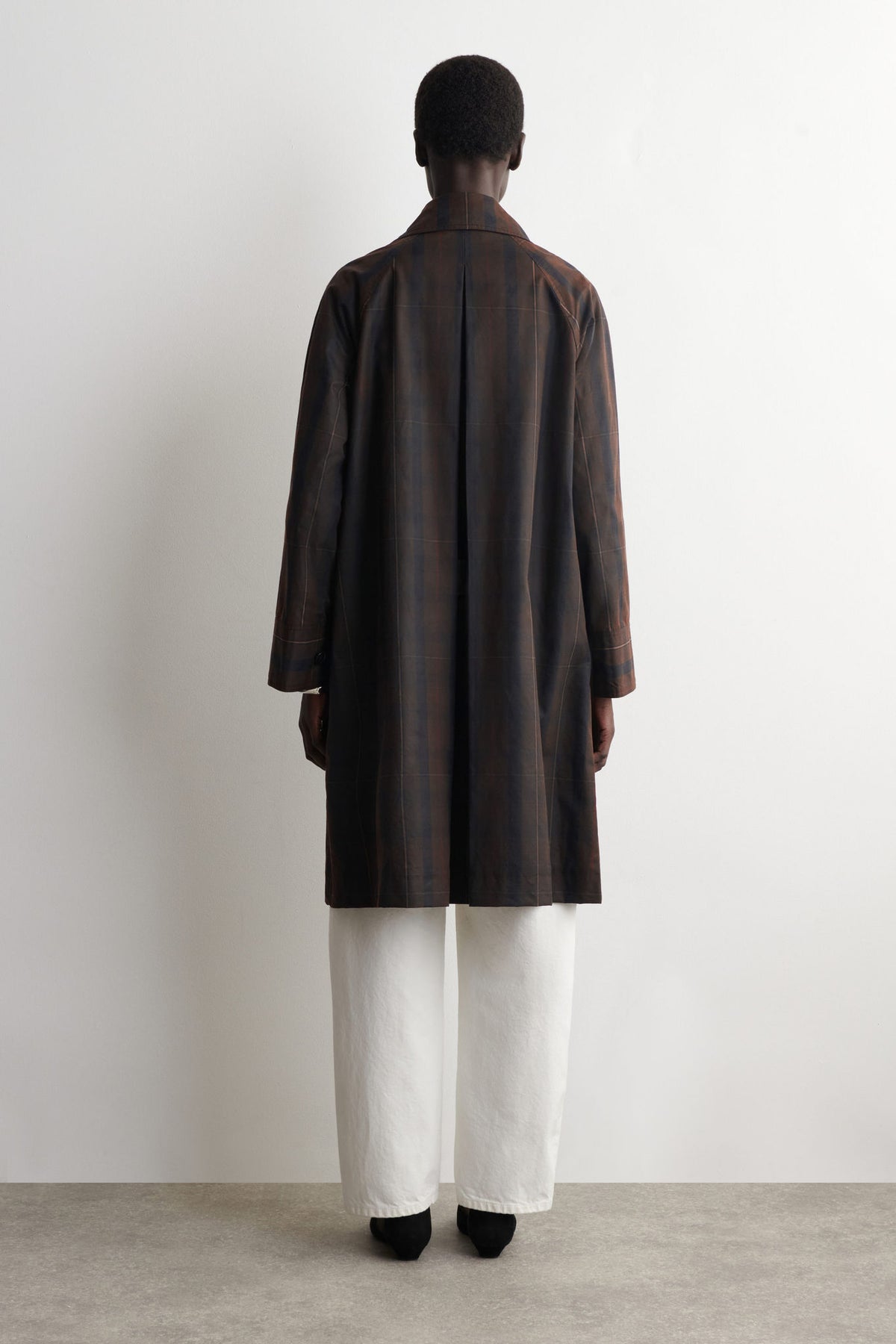 CHECKED WAXED-COTTON CAR COAT — Khaki green dark
