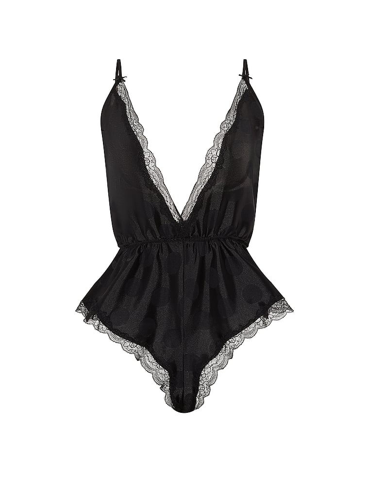 Tease Dot Satin Lace-Trim Flutter Romper