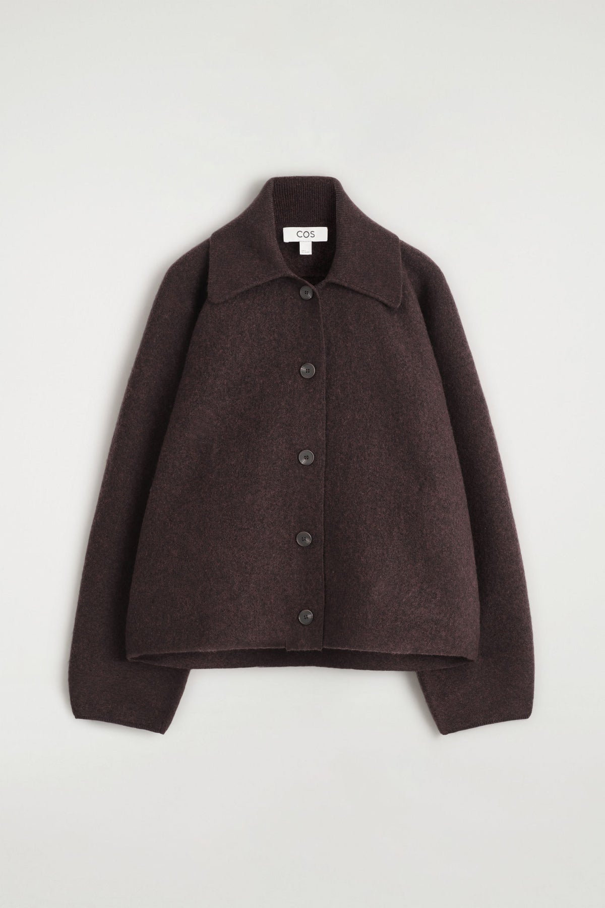 SCULPTED MERINO WOOL SHORT JACKET — Brown dark