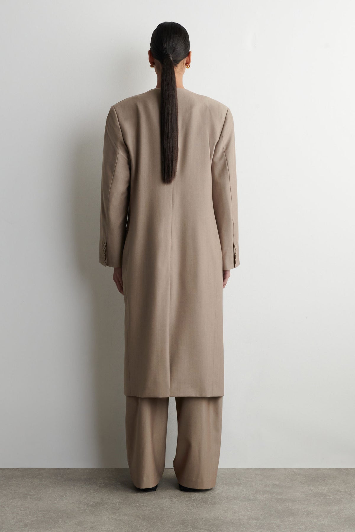COLLARLESS TAILORED COAT — Mole dusty light