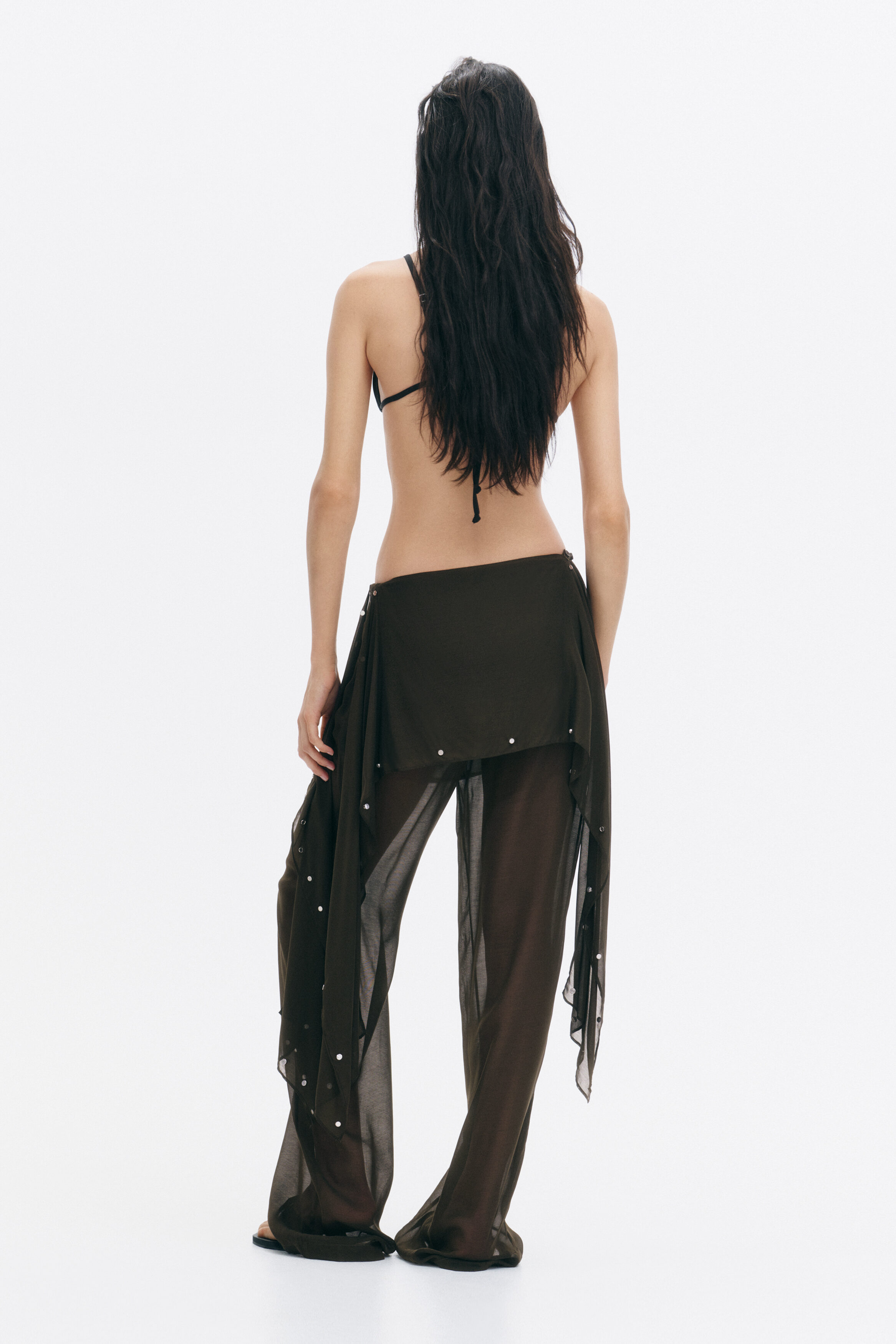 Studded skirt-layered trousers