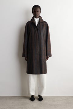 CHECKED WAXED-COTTON CAR COAT — Khaki green dark 1