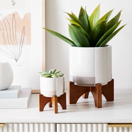 Mid-Century Turned Wood Tabletop Planters Collection