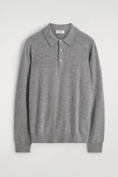 SEAMLESS PURE CASHMERE POLO SHIRT — Grey medium dusty 6