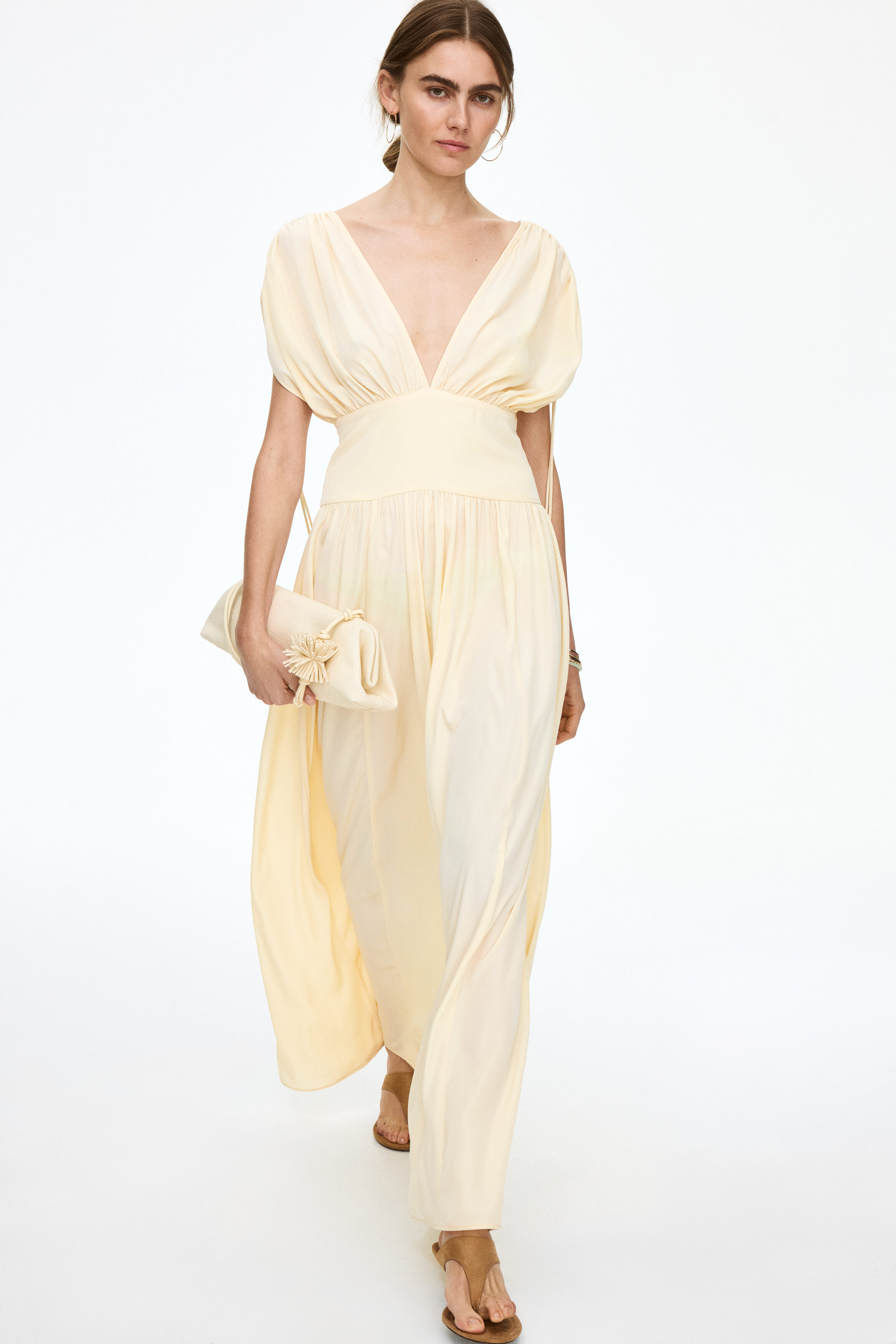 Draped drawstring-detail dress