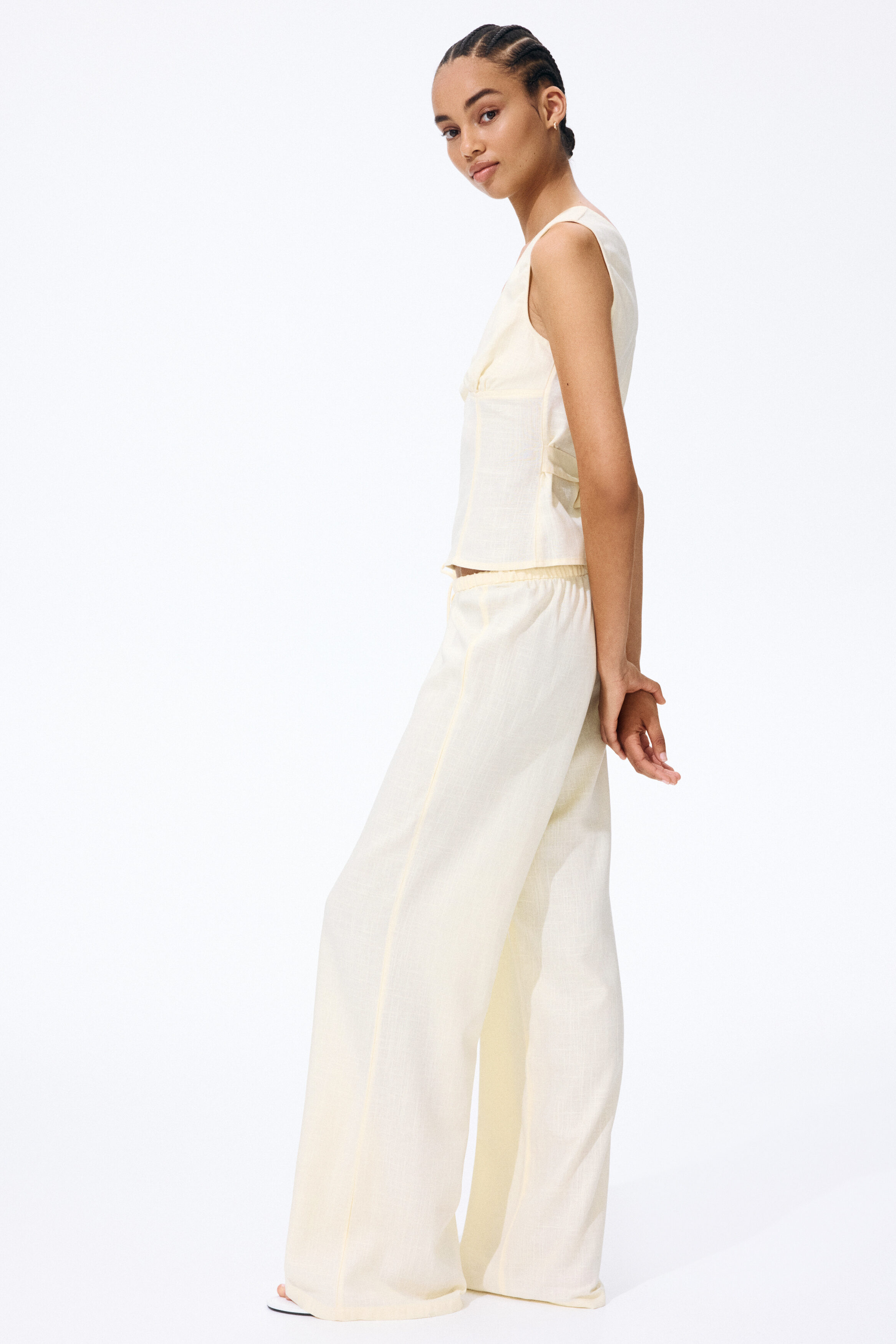 Linen-blend drawstring trousers