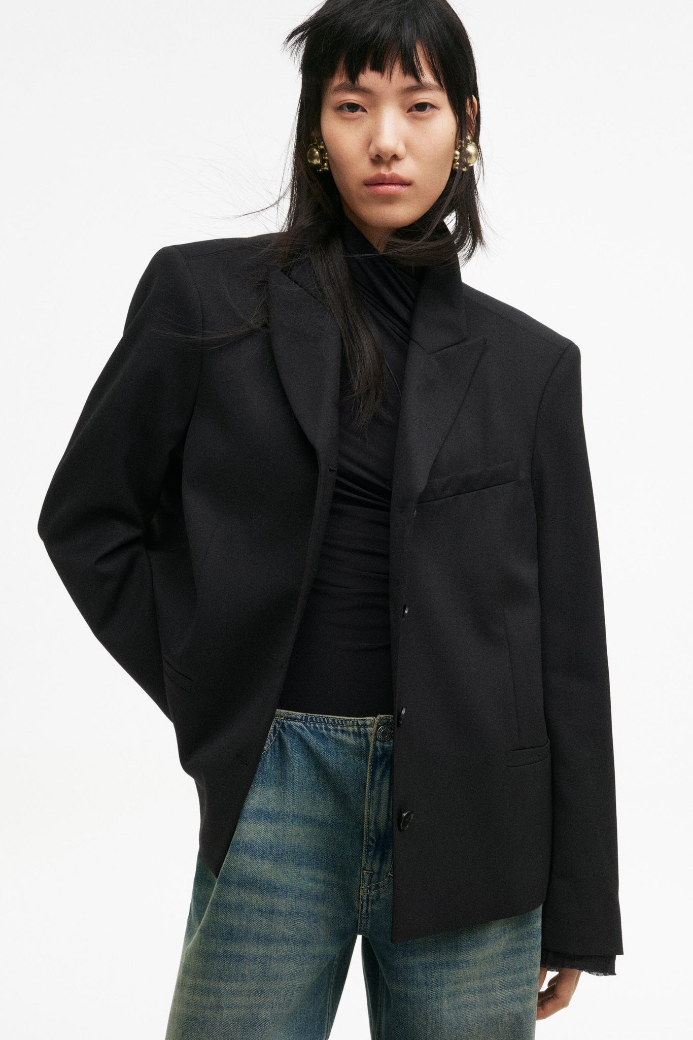 Single-breasted wool-blend blazer