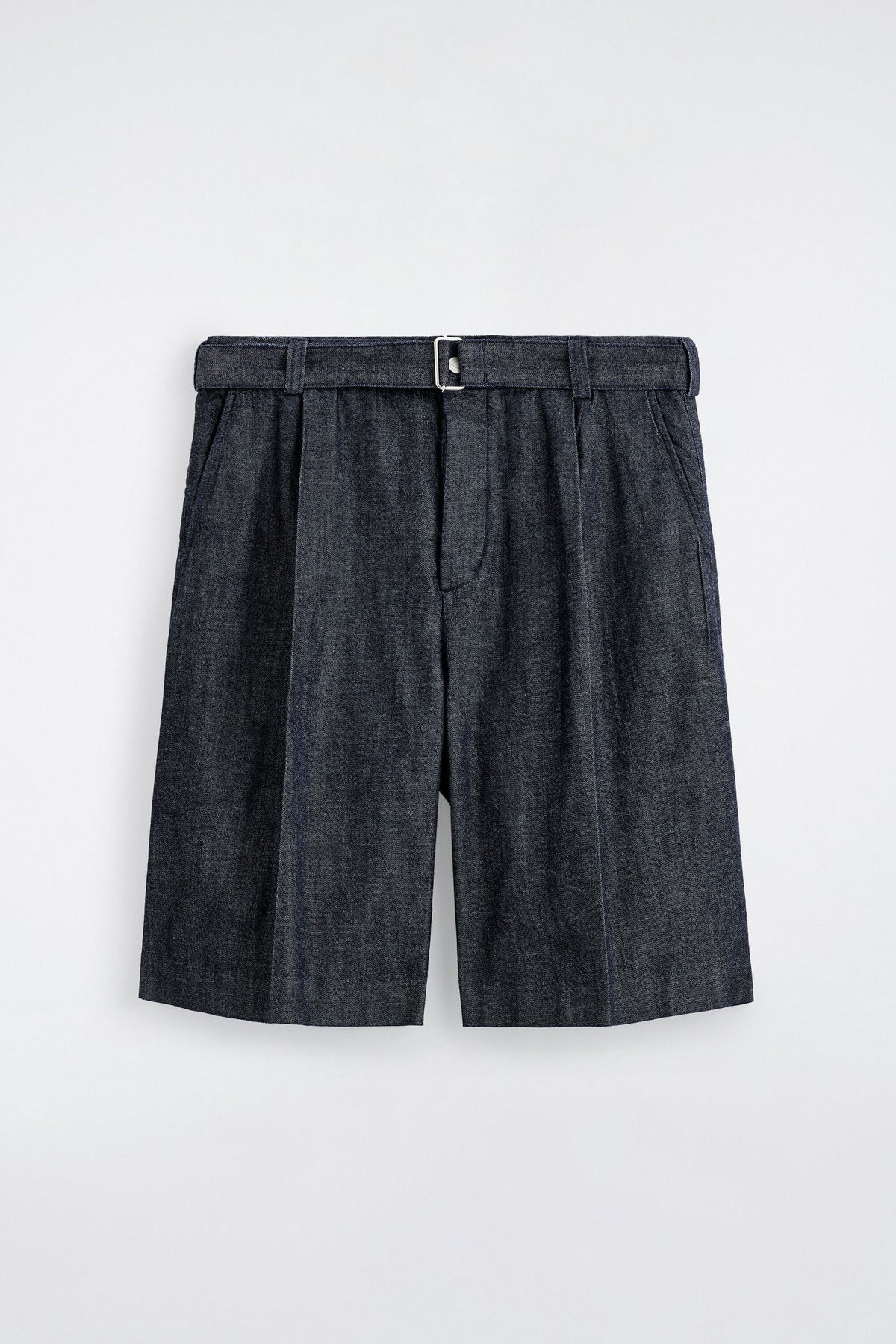BELTED WIDE-LEG DENIM SHORTS — Grey medium dusty