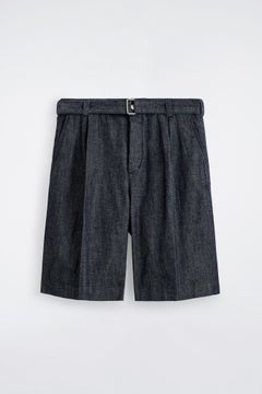 BELTED WIDE-LEG DENIM SHORTS — Grey medium dusty 5