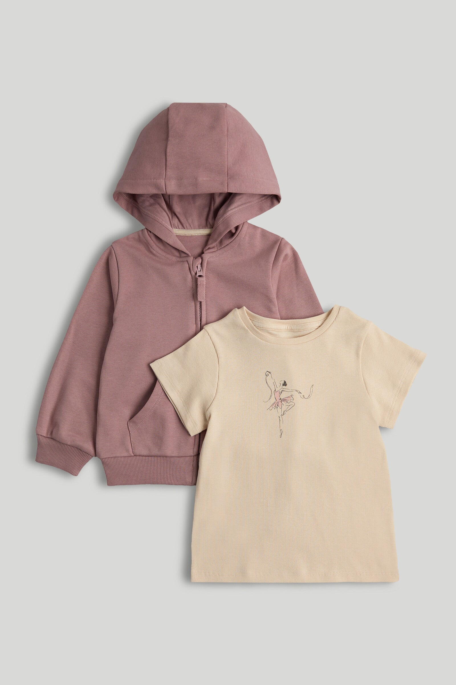 Pink Zip-Up Hoodie and T-Shirt Set