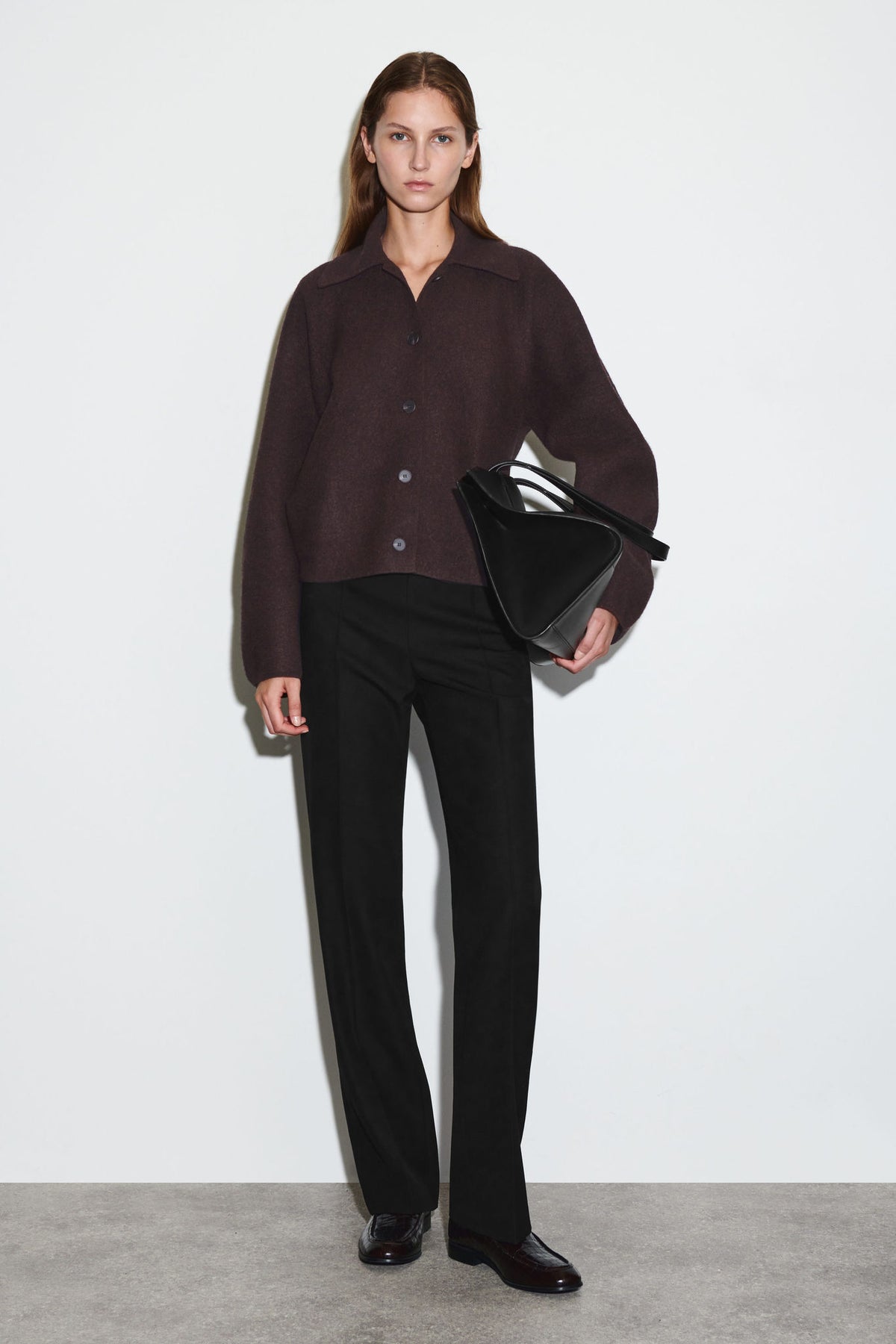 SCULPTED MERINO WOOL SHORT JACKET — Brown dark