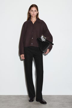 SCULPTED MERINO WOOL SHORT JACKET — Brown dark 1