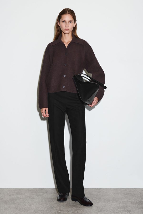 SCULPTED MERINO WOOL SHORT JACKET — Brown dark