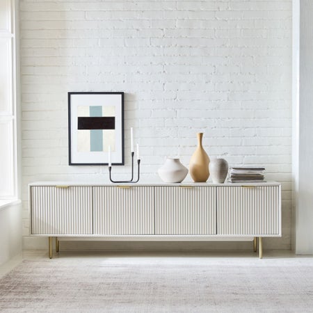 Quinn Lacquer Media Console (80") - Haze/Antique Brass