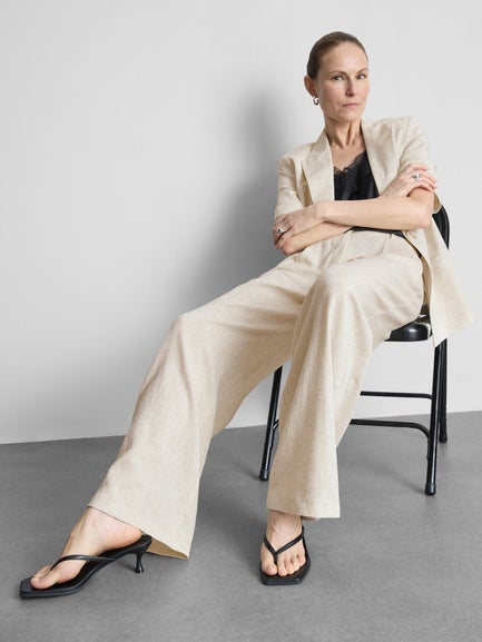 Linen Blend Wide Leg Trousers