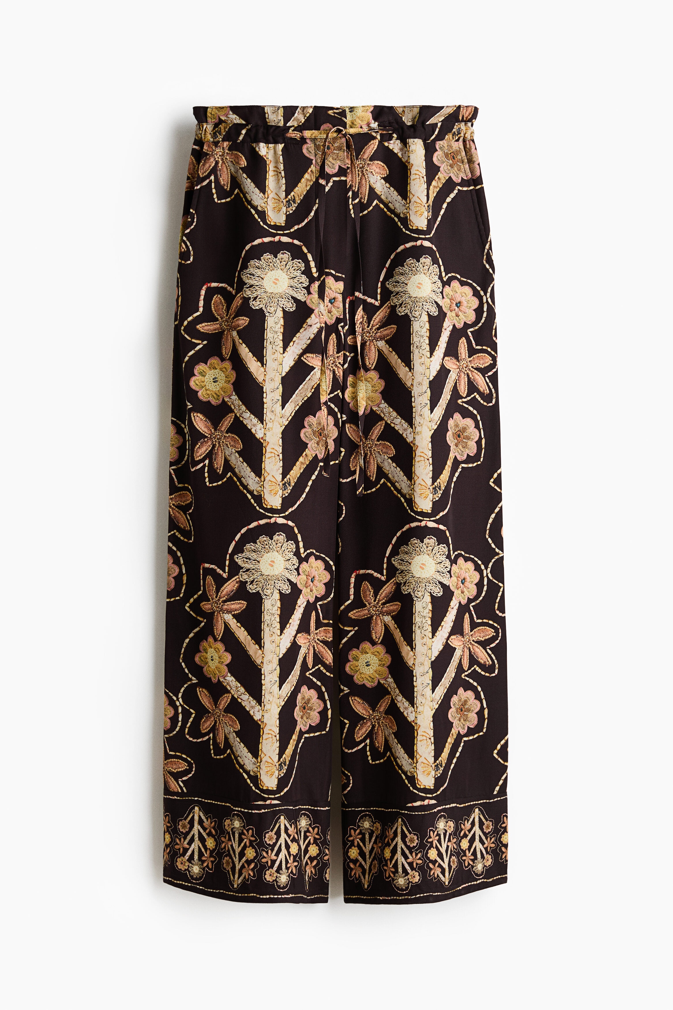 Floral-print twill trousers