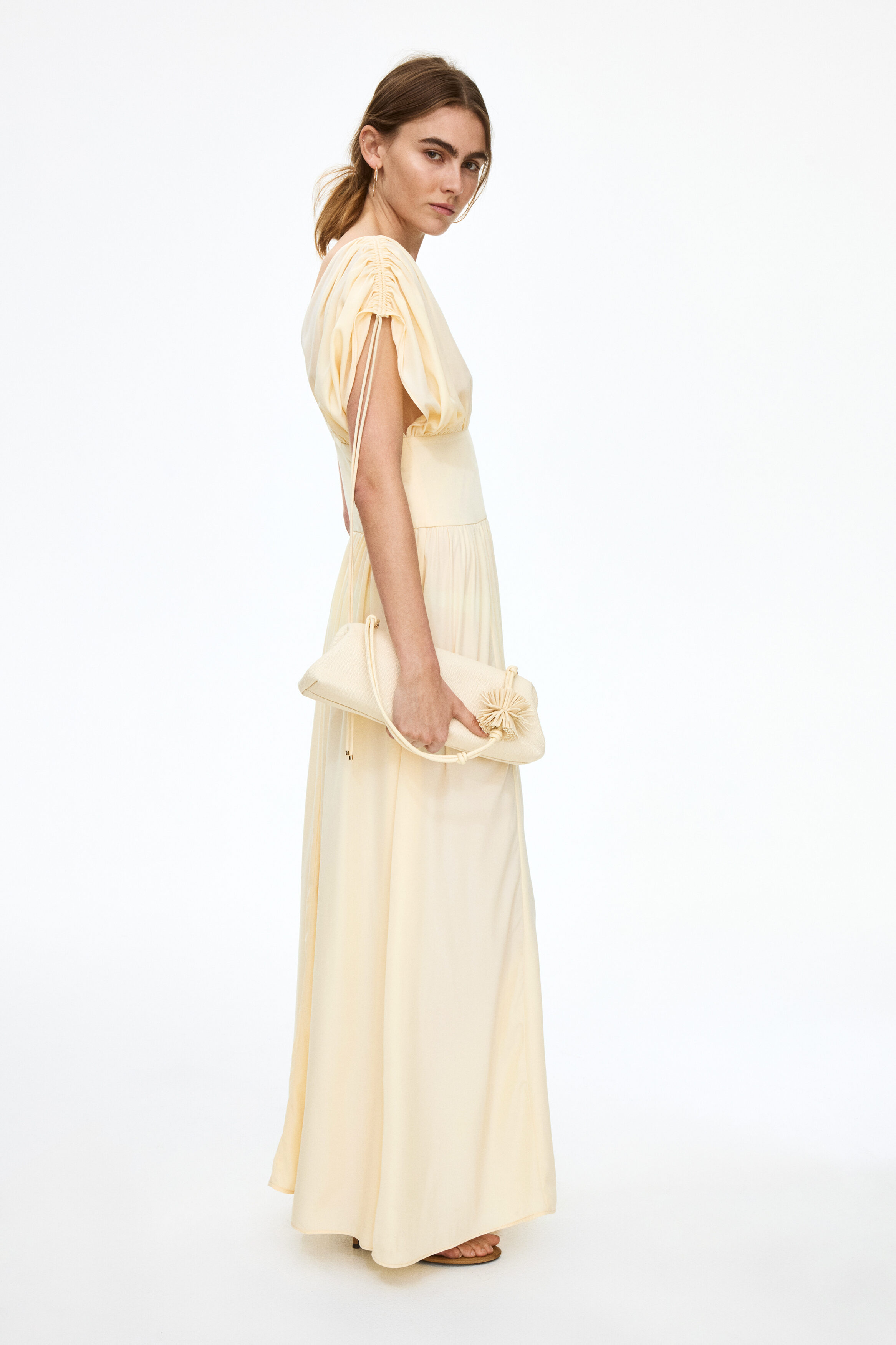 Draped drawstring-detail dress