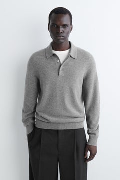 SEAMLESS PURE CASHMERE POLO SHIRT — Grey medium dusty 1