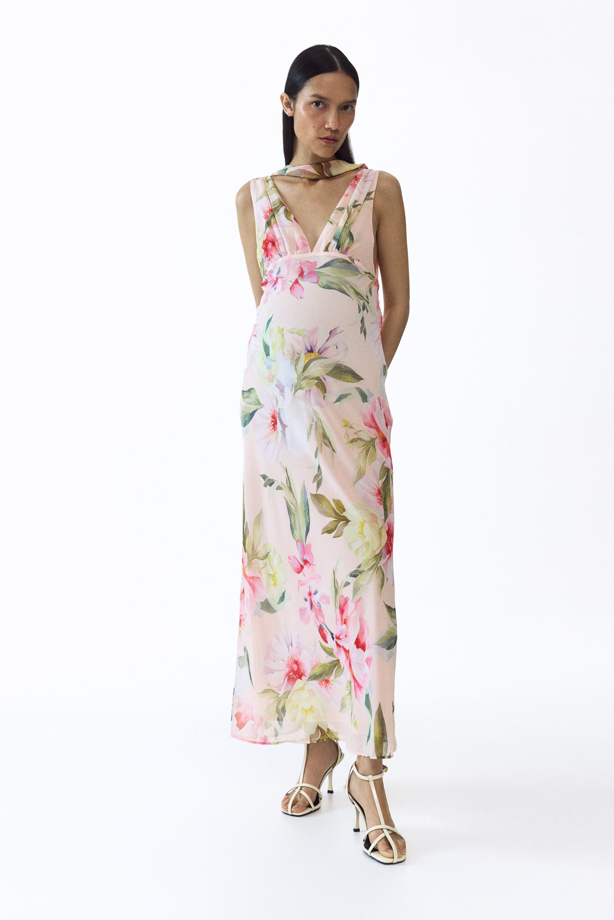 MAMA Scarf-detail chiffon dress